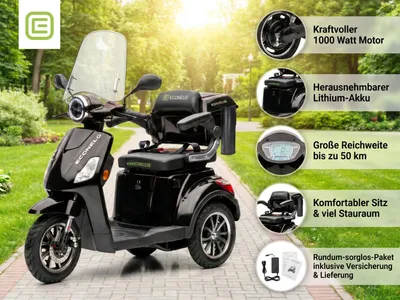 Produktbild von E-Seniorenmobil Denia, Lithium-Akku, 3-Rad, 1000 Watt, Schwarz