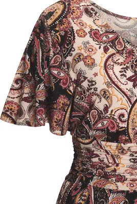 Produktbild von VIVANCE Sommerkleid rosé-bordeaux-schwarz bedruckt Größe 36