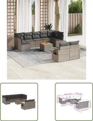 Produktbild von The Living Store 10-tlg. Garten-Sofagarnitur mit Kissen Grau Poly Rattan
