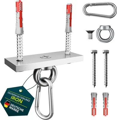 Zdjęcie produktu dla Uchwyt sufitowy „Iron” 140 kg, ocynkowany, do worków bokserskich i nie tylko – idealny do zawieszania foteli wiszących, chust do jogi, mocowania markiz itp.