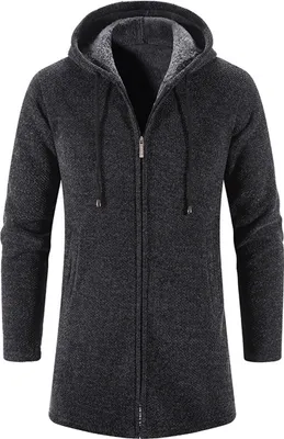 Produktbild von ASKSA Herren Strickjacke mit Kapuze Lang Gestrickt Cardigan Pullover Hoodie Kapuzenjacke Winter Fleecejacke, Dunkelgrau, XL