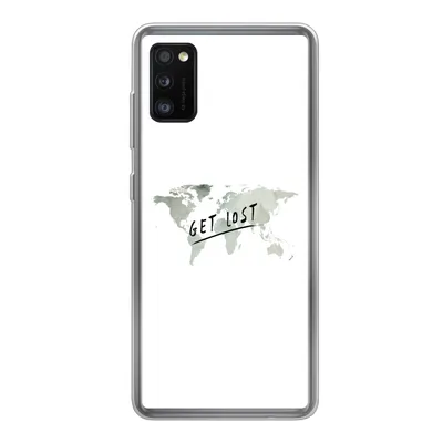 Produktbild von MuchoWow® Handyhülle Schutzhülle Hülle für Samsung Galaxy A41 Weltkarte - Grau - Zitat Silikon Softcase Handy Hülle - Mobiltelefon