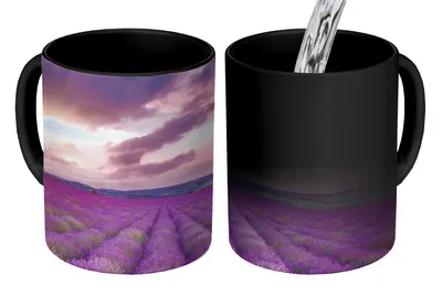Obrázok produktu pre MuchoWow® Magický pohár Levanduľa - Fialová - Oblaky - Kvety 350 ml Pohár na zmenu farby Darček Nápad na darček - Foto hrnček