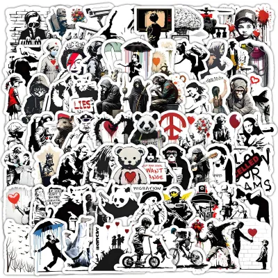 Graffiti-Sticker-Set, 100-teilig, schwarz-weiß, wasserdicht, für Laptop, Gepäck