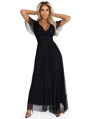 Produktbild von Numoco Abendkleid Melania Maxikleid Partykleid, schwarz mit Glitzer, Gr. XS-L