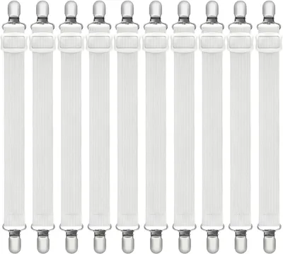 Produktbild von 10 Stück verstellbare Bettlakenspanner, 35 cm - 130 cm, elastische Spanngurte mit Metallclips