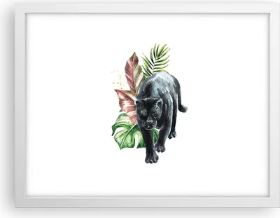 Produktbild von Gerahmtes Poster - Weißer Rahmen - Schwarz Panther Blätter - 40x30 cm - Wand Bild - Wanddeko - Wandbilder - Kunstposter - Wandposter - Bilderrahmen - Bilder - Kunstdruck - P2WAA40x30-4813