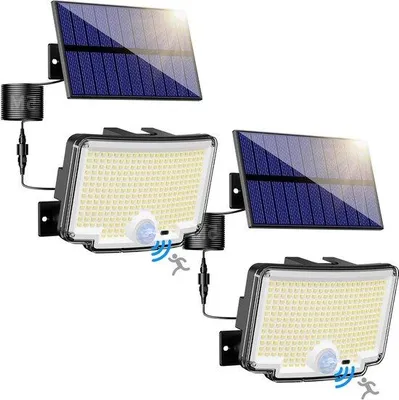 Image de Éclairage de jardin à énergie solaire - Lot de 2 lampes avec détecteur de mouvement et 310 LED très lumineuses - 3 modes - Angle de faisceau de 210° - Éclairage d'extérieur étanche IP65