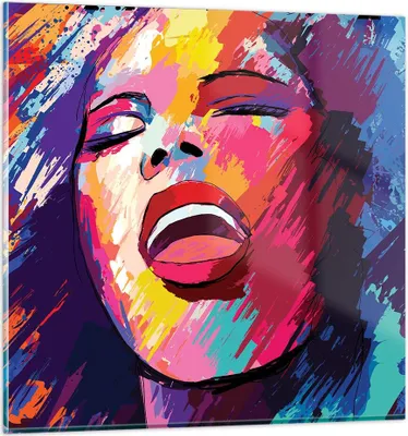 Produktbild von Bilder auf glas - Frau Abstraktion - 70x70cm - Glasbilder - Wandbilder - Kunstdruck - zum Aufhängen bereit - Wanddekoration aus Glas - Glas Bilder - Wandbild auf Glas - Einteilig - GAC70x70-4019