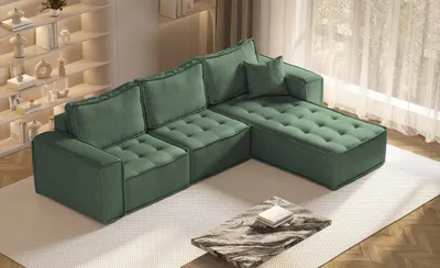 Zdjęcie produktu dla Sofa w kształcie L maxi BOHOO narożnik tkanina Raven jasnozielony prawy