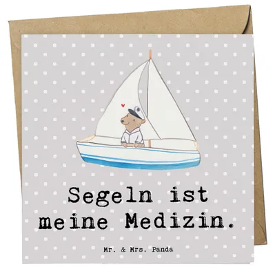 Produktbild von Mr. & Mrs. Panda doppelkarte Bär Segeln - Grau Pastell - Geschenk, Yachtclub, Segelschule, Sport, Grußkarte, faltkarte, Glückwunschkarte, Segeltörn, Segelboot, Klappkarte