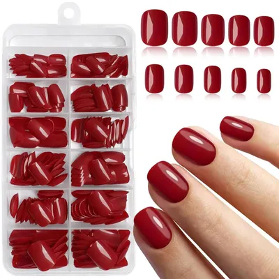 Productafbeelding van Kunstnagels, plaknagels, kort, vierkant, rood, 240 stuks, 12 maten, beginnersset, doe-het-zelf