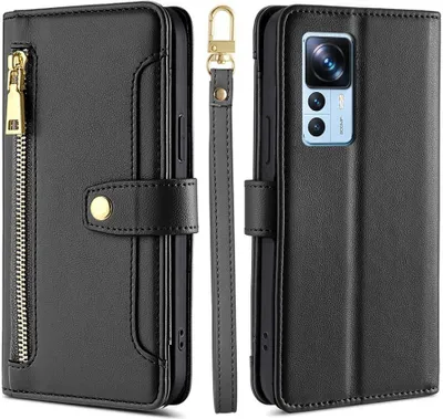 Produktbild von Handykette Xiaomi Hülle mit Band Handyhülle Kartenfächer Kunstleder Umhängetasche 12T / 12T Pro Schwarz