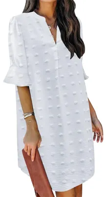 Produktbild von QACOHU Sommerkleider für Damen, V-Ausschnitt, Rüschen, Kurze Ärmel, lässiges Etu