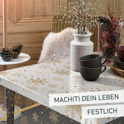 Produktbild von Tischschoner Snowflakes gold - 140cm, rund