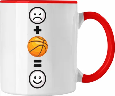 Produktbild von Trendation - Basketball Tasse Geschenk für Basketball-Spieler Geburtstag Lustige Geschenkidee :( + Basketball = :) (Rot)