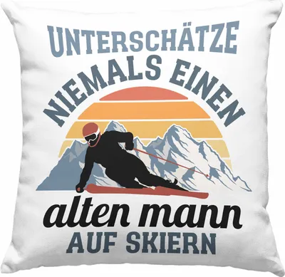 Produktbild von Trendation - Ski Fahren Deko-Kissen mit Füllung 40x40 Geschenk Skifahrer Geschenk Deko-Kissen mit Füllung 40x40 Lustig Männer Skifahren Witz Spruch Sprüche (Grau)