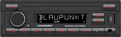A Blaupunkt car radio with a display screen and buttons.