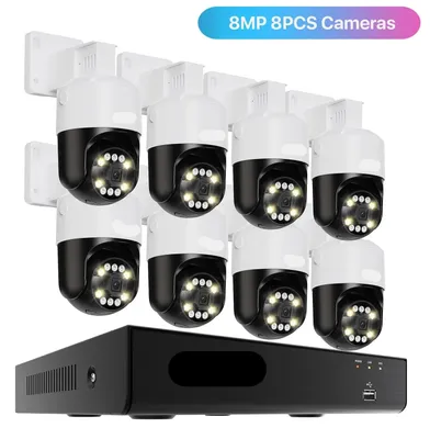 Obrázok produktu pre Bezpečnostný systém – 8 kanálová 4K ultra HD monitorovacia kamera – 360° otočná s funkciou PTZ a detekciou pomocou umelej inteligencie