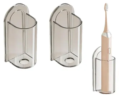 Image de Supports pour brosses à dents sans perçage, lot de 2, transparent, en PC, avec trou de drainage, pour salle de bain et cuisine