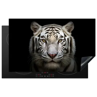 Produktbild von KitchenYeah© Herdabdeckplatte Tiger - Tiere - Porträt - Schwarz , 83x51cm, Küche Deko, Glaskeramikkochfeld Herdabdeckung, Abdeckplatte fùr Kochfeld