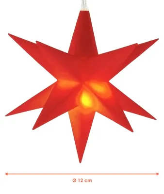 Imagen del producto de Estrella navideña 3D de 10 cm, luz cálida blanca, con temporizador, color rojo, decoración LED para ventanas, estrella luminosa que funciona con pilas, apta para interiores y exteriores