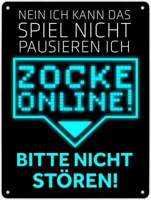 Produktbild von Kann nicht pausieren zocke online! Metallschild XL in 21x28 cm in blau