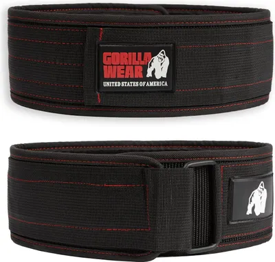 Zdjęcie produktu dla Gorilla Wear 4-calowy nylonowy pas do podnoszenia ciężarów - czarny/czerwony - M/L