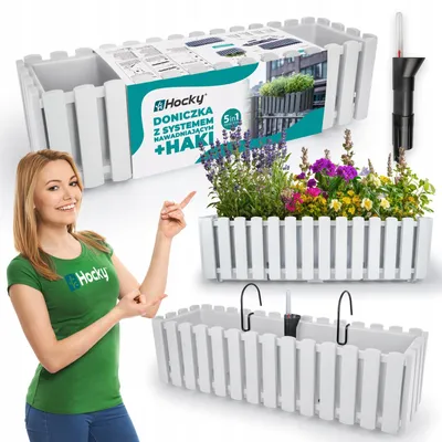 Obrázek produktu pro Balkonový truhlík 58 cm bílý s držáky a samozavlažováním
