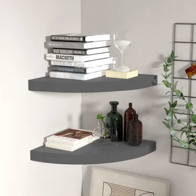 Produktbild von Eck-Schweberegale 2 Stk. Hochglanz-Grau 35x35x3,8 cm MDF , Wandregale Design 2024