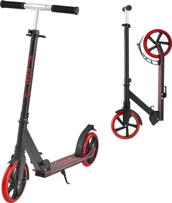 Image de Trottinette pour enfants à partir de 8 ans, adolescents et adultes, trottinette à 2 roues pour tout-petits avec guidon réglable en hauteur, large plateau antidérapant, pliable et légère pour garçons et filles jusqu'à 99,8 kg, noir + rouge