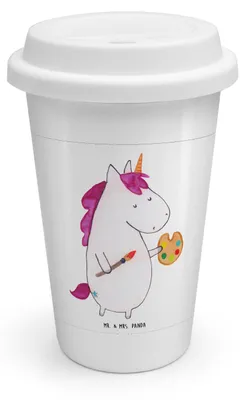 Produktbild von Mr. & Mrs. Panda ToGo Kaffeebecher Einhorn Künstler - Weiß - Geschenk, Unicorn, Thermobecher To Go, Welt, Becher, Artist, Einhörner, Trinkbecher, Farbe