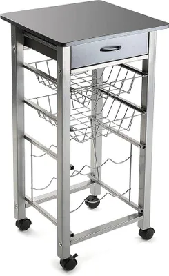 Image de Chariot de service avec plateau en bois, chariot de cuisine, table de service