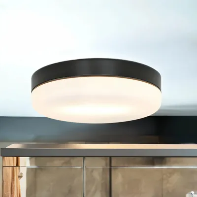 Produktbild von Deckenleuchte Badezimmer Schwarz rund 32 cm Glas Schirm