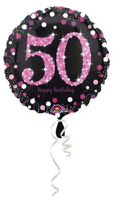 Immagine prodotto di AMSCAN 3378701 Palloncino in foil Buon compleanno 50 - Ø 43 cm, nero/rosa, coriandoli