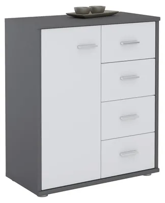 Produktbild von Kommode TIRANO Highboard Anrichte mit 1 Tür und 4 Schubladen in grau / weiß