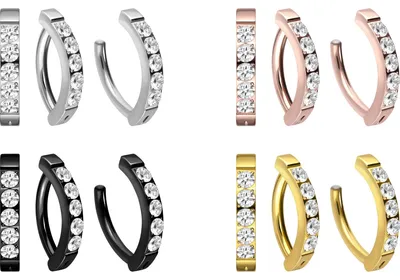 Produktbild von Ohrpiercing, Nasenpiercing, Septum Piercing Titan Bauchnabelclicker BOGEN + 5 EINGEFASSTE KRISTALLE