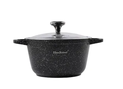 Produktbild von HausRoland Granit-Kochtopf 3,7L mit Glasdeckel, Antihaft-Marmorbeschichtung, Induktion