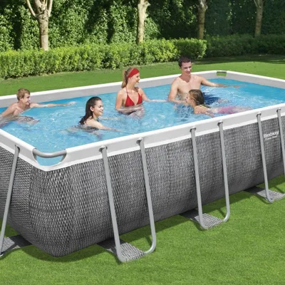Produktbild von Bestway rechteckiges Power Steel-Schwimmbecken – Rattan-Druck – 549 x 274 x 122 – inklusive Pumpe – Leiter – Abdeckung Wartungspaket - Filter - Bodenfliesen