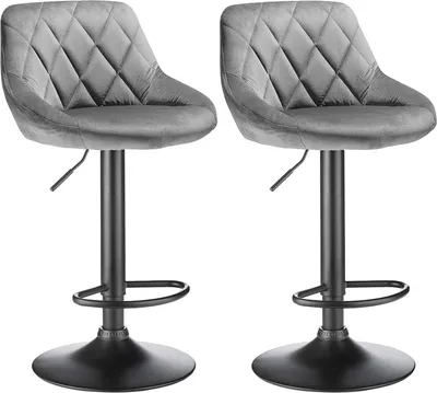 Image de lot de 2 tabourets de bar en velours Tabouret de bistrot pivotant réglable en hauteur Chaise de bar gris clair