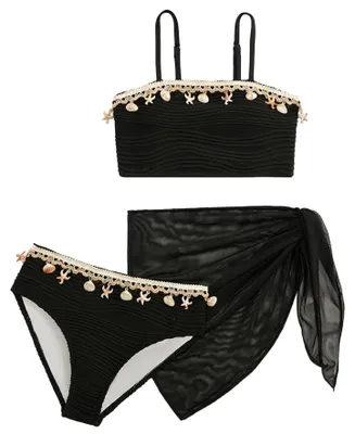 Produktbild von Bikini-Set für Mädchen – 3-teiliges Badeanzug-Set – Triangel-Bikini – Verstellbare Träger – Netzrock – Atmungsaktives/schnell trocknendes Material