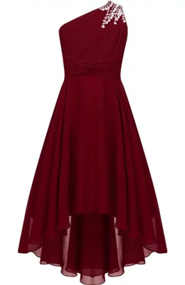 Produktbild von Elegantes Ein-Schulter Hochzeitskleid für Mädchen | Festliches Blumenmädchenkleid | Lang, ideal für Abendveranstaltungen | Größe 146-152 cm