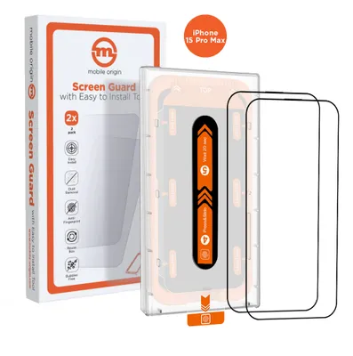 Zdjęcie produktu dla Mobile Origin Orange Screen Guard, Apple, iPhone 15 Pro Max, Odporny na zadrapania, Odporny na uderzenia, Przezroczysty, Czarny, 2 szt.