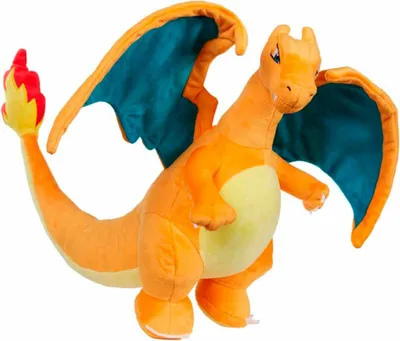 A plush toy of the Pokémon Charizard is shown against a white background.
