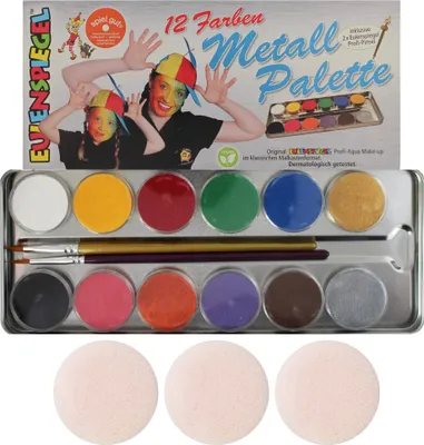 Produktbild von Eulenspiegel 212004 - Profi-Aqua Schminke, 12 Farben, 2 Profi-Pinsel, Metall-Palette