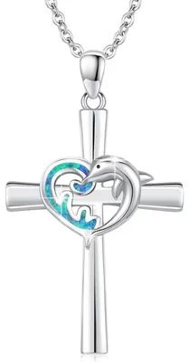 Zdjęcie produktu dla Krzyż na łańcuszku, męski, srebro próby 925, mozaika z abalony/opalu/malachitu, biżuteria religijna, prezent