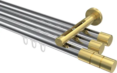 Produktbild von Interdeco Innenlaufstange / Gardinenstange mit Innenlauf Chrom / Messing-Optik, Typ Siteno Elanto (Rillenzylinder), 20 mm Ø 3-läufig, 360 cm