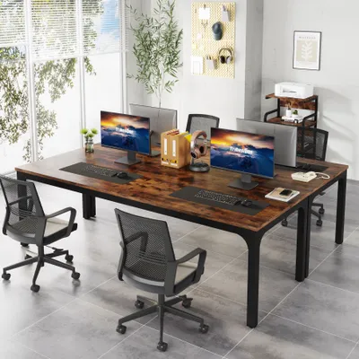 Image de Tribesigns Bureau Table d'ordinateur 200x70x 5 cm Double bureau long,Table de bureau PC Table de travail Table de salle à manger Meubles de bureau, Brun rustique
