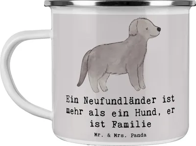Produktbild von Mr. & Mrs. Panda Haferl Neufundländer Familie - Grau Pastell - Geschenk, Pott, Hunderassen Charakter, Wasserrettungshund, Pflege, Motivtasse, Kaffeepott, sanfter Hunde