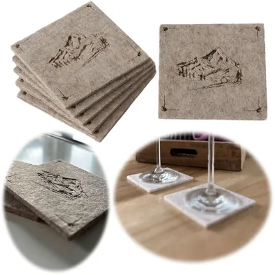 Produktbild von LS-LebenStil 6x Filz Glasuntersetzer Set 10cm Berge Beige Braun Eckig Bierdeckel für Gläser Getränke Tassen Untersetzter Tisch-Deko